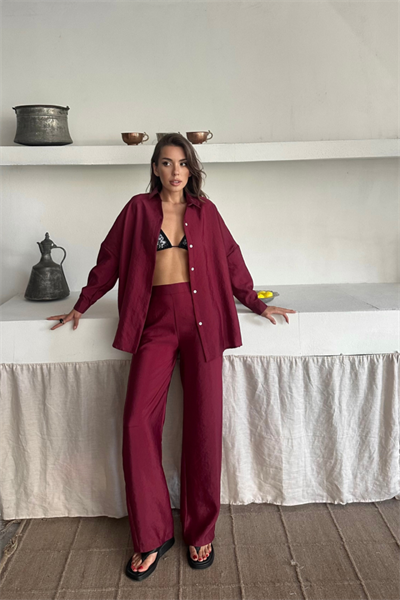 GÖMLEK-PANTOLON TAKIM CUPRA KUMAŞ - Bordo