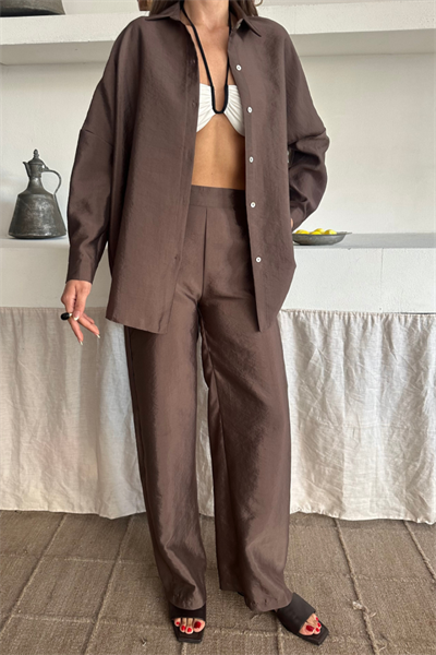 GÖMLEK-PANTOLON TAKIM CUPRA KUMAŞ - Kahverengi