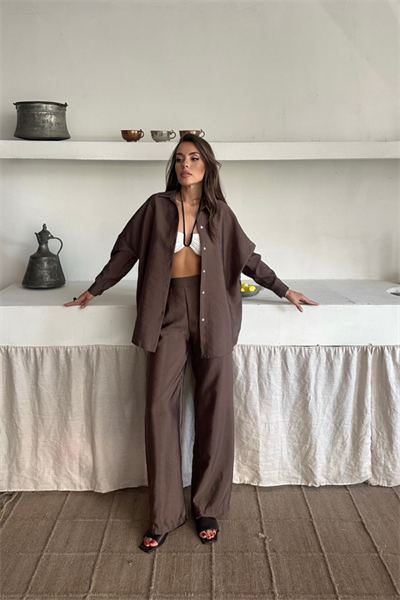 GÖMLEK-PANTOLON TAKIM CUPRA KUMAŞ - Kahverengi