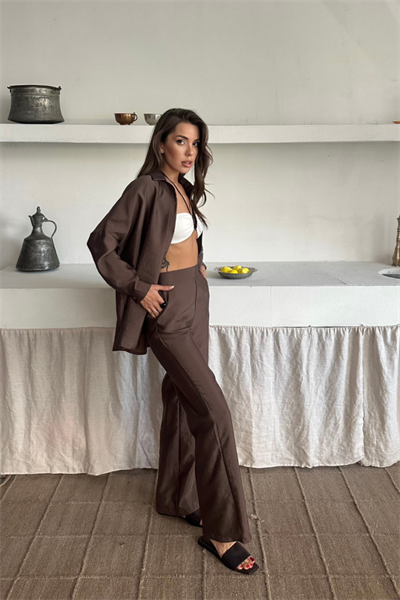 GÖMLEK-PANTOLON TAKIM CUPRA KUMAŞ - Kahverengi