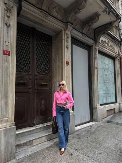 GÖMLEK POPLİN CROP YAN ÇİFT KEMER DETAYLI - Pembe