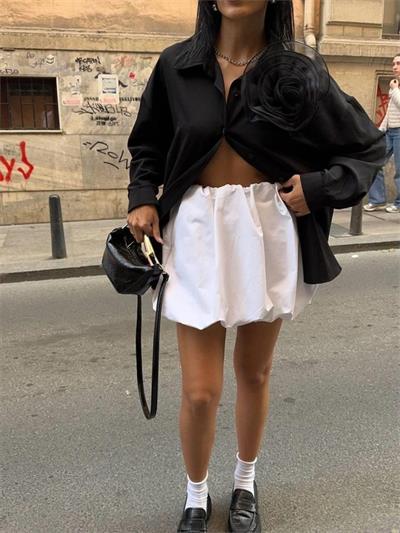 GÜLLÜ GÖMLEK - Siyah