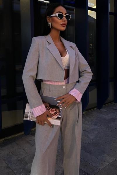 Garni Detaylı Crop Ceketli Takım 10075