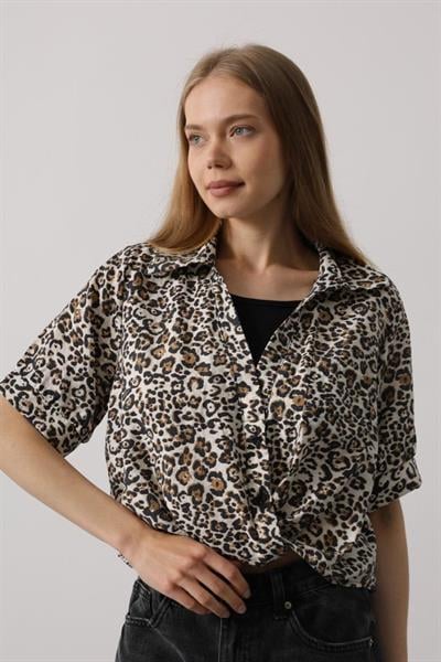 Garnili Leopar Desen Gömlek - Leopar