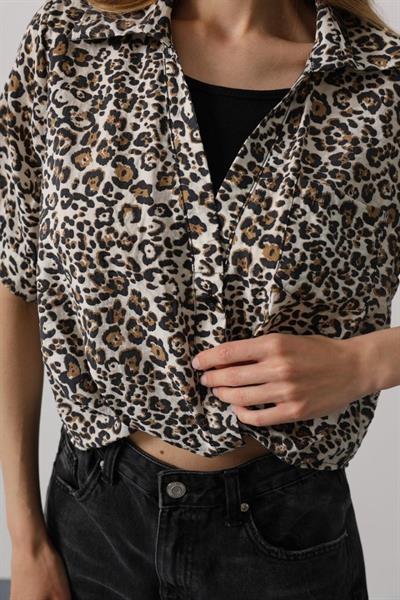Garnili Leopar Desen Gömlek - Leopar