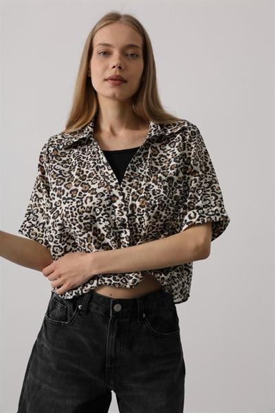 Garnili Leopar Desen Gömlek - Leopar