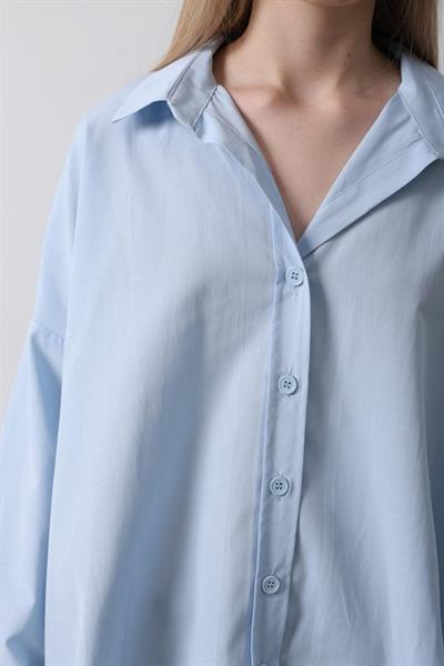 Geniş Manşet Detaylı Gömlek - Bebe Mavisi