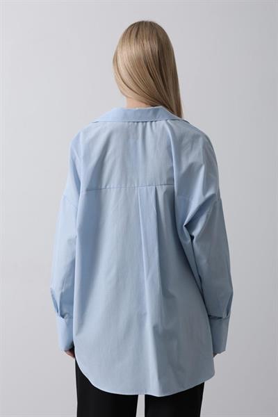 Geniş Manşet Detaylı Gömlek - Bebe Mavisi