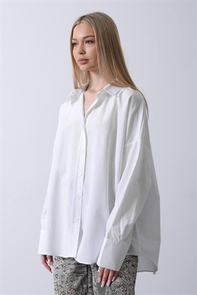 Geniş Manşet Detaylı Gömlek - Beyaz