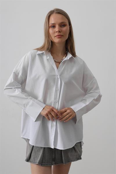 Geniş Manşet Detaylı Gömlek - Beyaz