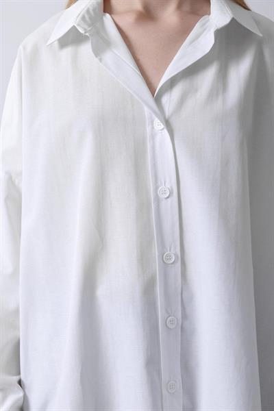 Geniş Manşet Detaylı Gömlek - Beyaz