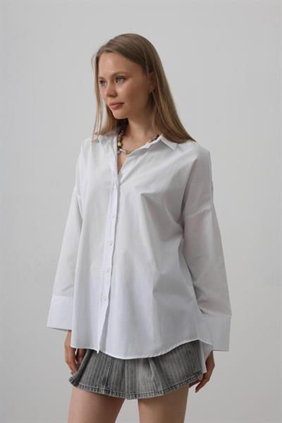 Geniş Manşet Detaylı Gömlek - Beyaz