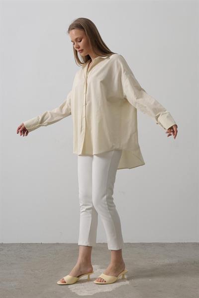 Geniş Manşet Detaylı Gömlek - Ekru