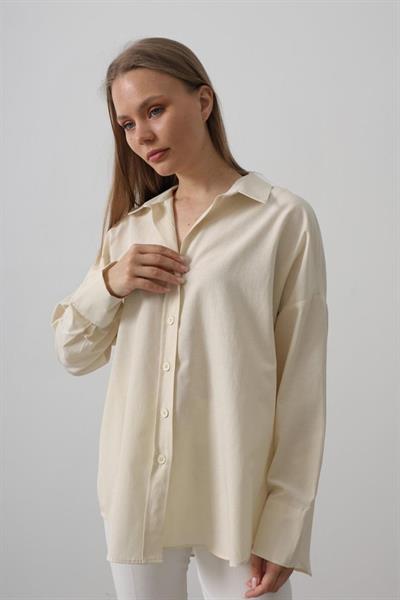 Geniş Manşet Detaylı Gömlek - Ekru