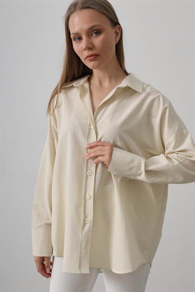 Geniş Manşet Detaylı Gömlek - Ekru