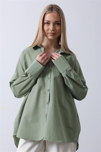 Geniş Manşet Detaylı Gömlek - Haki