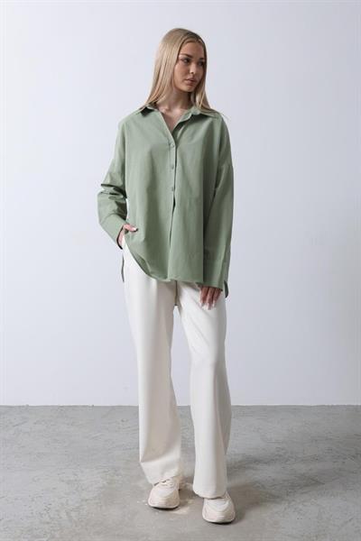 Geniş Manşet Detaylı Gömlek - Haki