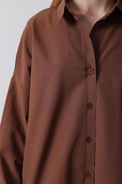 Geniş Manşet Detaylı Gömlek - Kahve