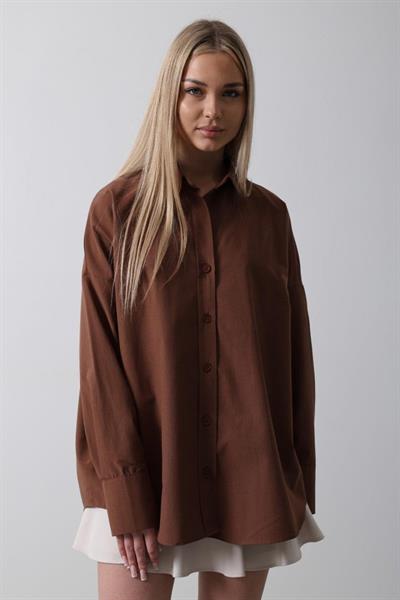 Geniş Manşet Detaylı Gömlek - Kahve