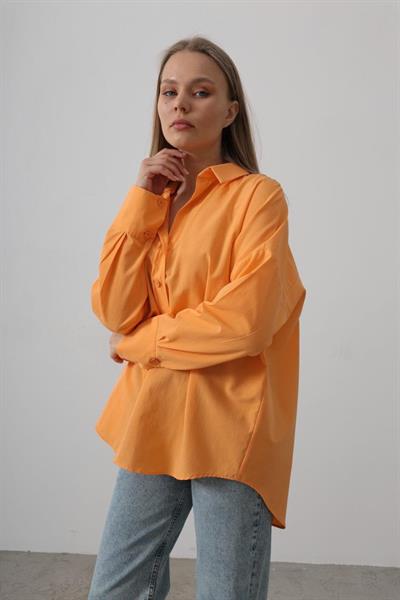 Geniş Manşet Detaylı Gömlek - Kavun