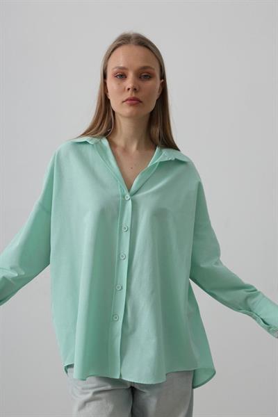 Geniş Manşet Detaylı Gömlek - Mint