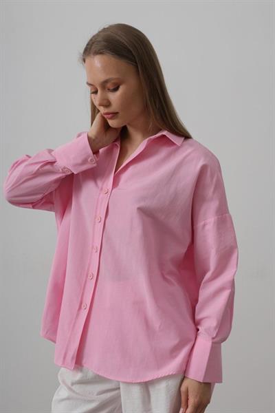 Geniş Manşet Detaylı Gömlek - Pembe