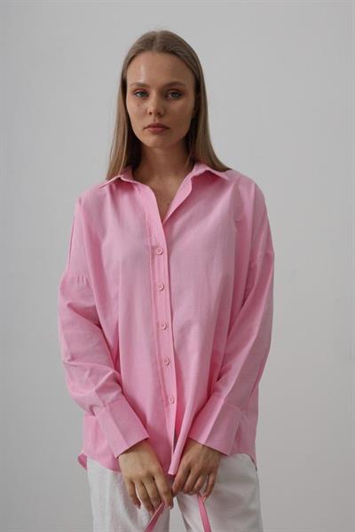 Geniş Manşet Detaylı Gömlek - Pembe