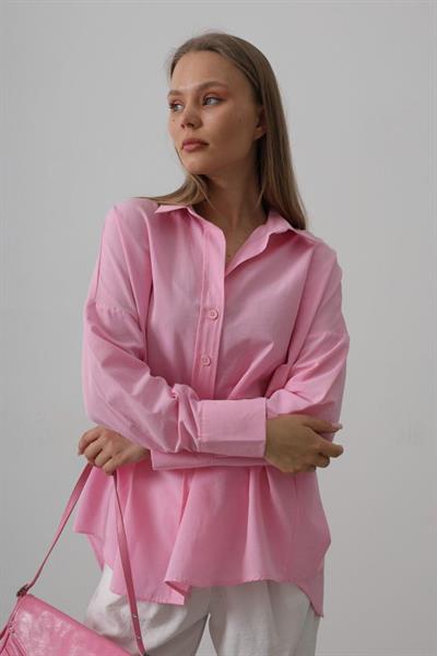 Geniş Manşet Detaylı Gömlek - Pembe