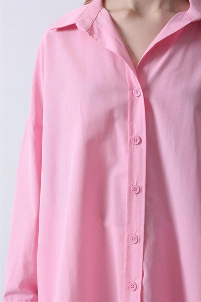 Geniş Manşet Detaylı Gömlek - Şeker Pembe