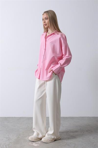 Geniş Manşet Detaylı Gömlek - Şeker Pembe