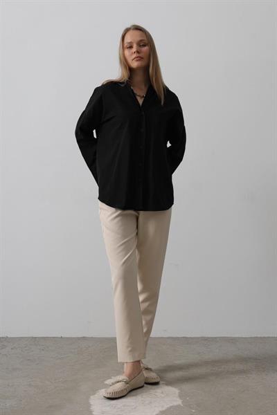 Geniş Manşet Detaylı Gömlek - Siyah