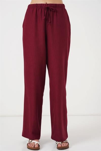 Geniş Paça Keten Pantolon 6735 - Bordo