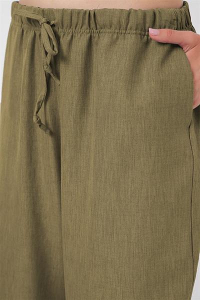 Geniş Paça Keten Pantolon 6735 - Çağla