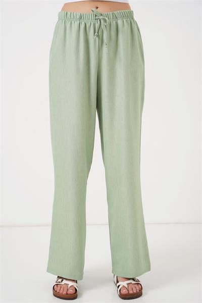 Geniş Paça Keten Pantolon 6735 - E.Yeşil