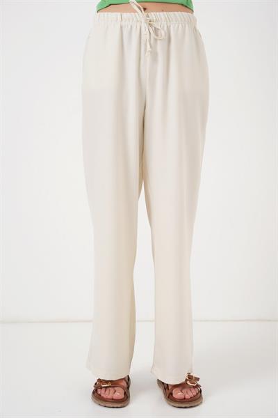 Geniş Paça Keten Pantolon 6735 - Ekru