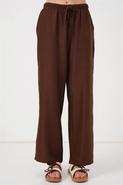 Geniş Paça Keten Pantolon 6735 - Kahverengi