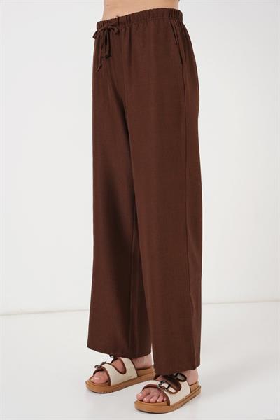 Geniş Paça Keten Pantolon 6735 - Kahverengi