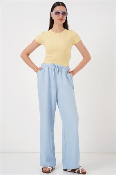 Geniş Paça Keten Pantolon 6735 - Mavi