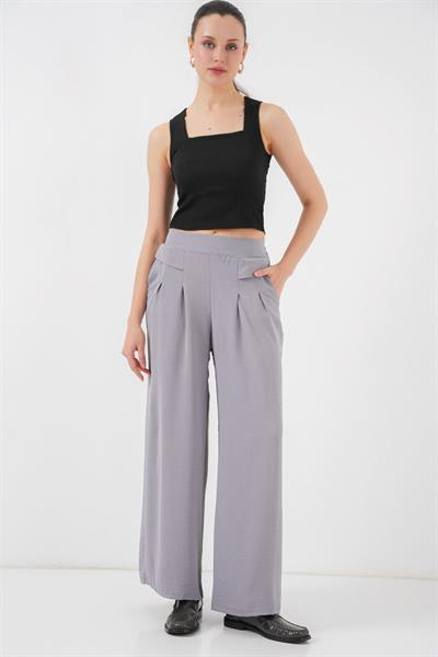 Geniş Paça Pileli Pantolon 6718 - Gri
