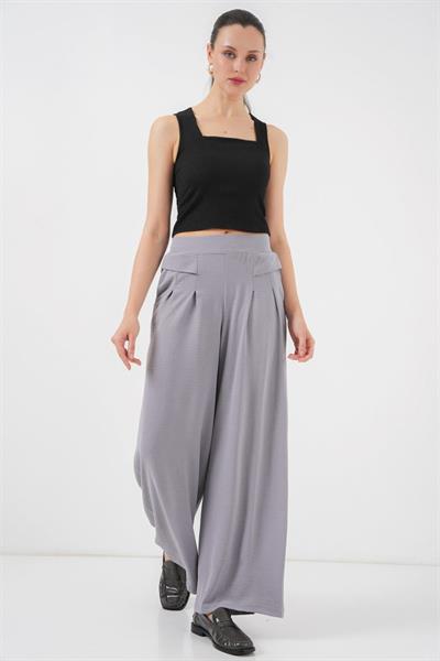 Geniş Paça Pileli Pantolon 6718 - Gri