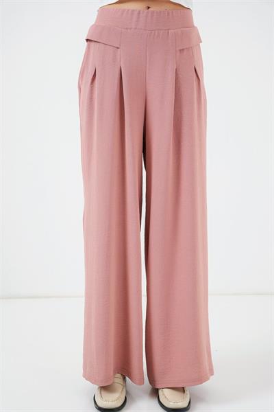 Geniş Paça Pileli Pantolon 6718 - Gül Kurusu