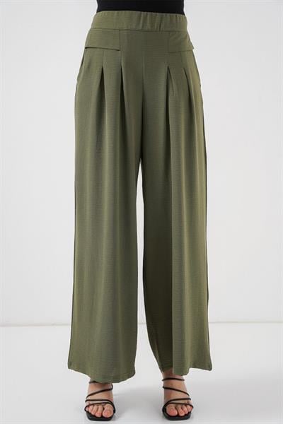 Geniş Paça Pileli Pantolon 6718 - Haki