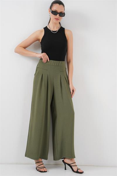 Geniş Paça Pileli Pantolon 6718 - Haki
