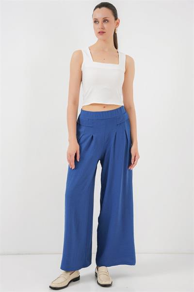 Geniş Paça Pileli Pantolon 6718 - İndigo