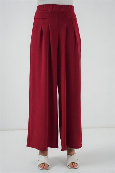 Geniş Paça Pileli Pantolon 6718 - Kırmızı