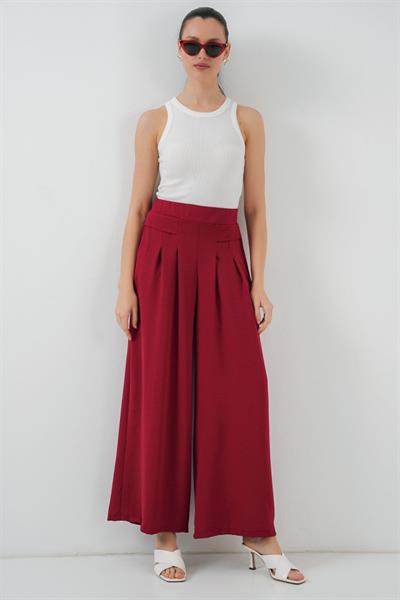Geniş Paça Pileli Pantolon 6718 - Kırmızı