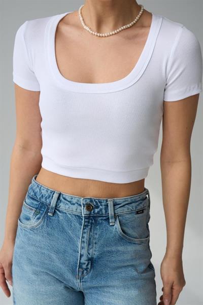Geniş Yaka Bady - Beyaz