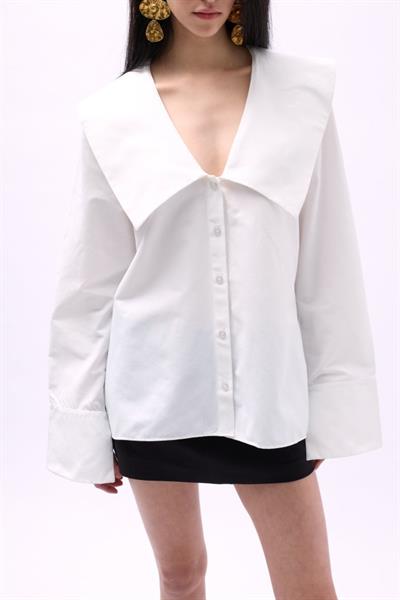 Geniş Yaka Volan Kol Gömlek