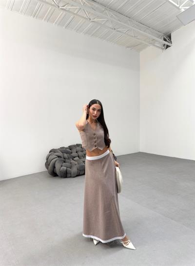 Gi̇o Çi̇zgi̇li̇ Garni̇li̇ Mi̇di̇ Etek Yelek Takim