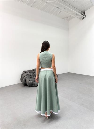 Gi̇o Çi̇zgi̇li̇ Garni̇li̇ Mi̇di̇ Etek Yelek Takim